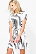 Boohoo Jenna Stripe Tie Waist Shift Dress