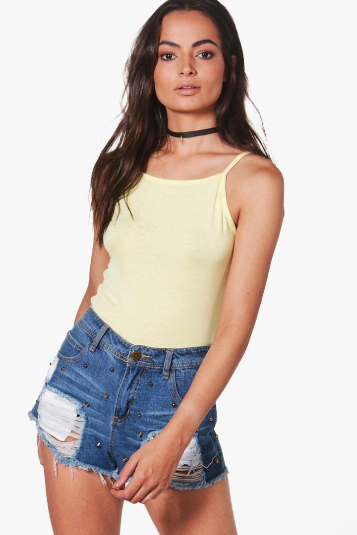 Boohoo Ella Basic Square Neck Top Lemon