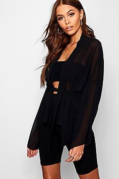 Boohoo Bella Belted Chiffon Kimono
