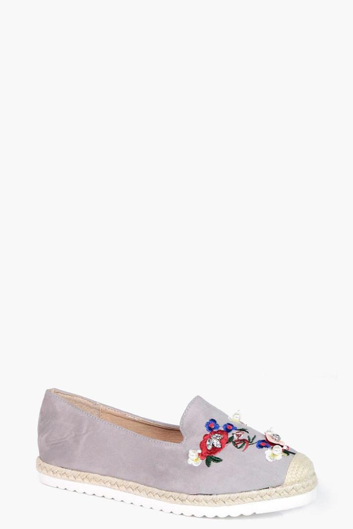 Boohoo Masie Embroidered & Embellished Espadrille Grey