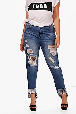 Boohoo Plus Kath Fray Hem Rip Detail Mom Jean