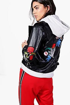 Boohoo Melissa Boutique Embroidered Biker Jacket