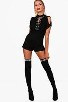 Boohoo Tammy Lace Up Cold Shoulder Playsuit