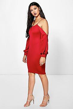 Boohoo Una Split Bow Sleeve Midi Dress
