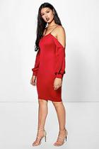 Boohoo Una Split Bow Sleeve Midi Dress