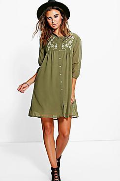 Boohoo Petite Jennie Embroidered Shirt Dress