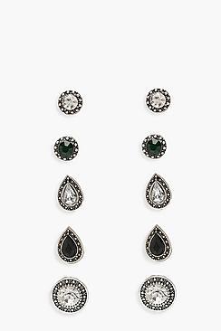Boohoo Diamante And Gem Mixed Stud Pack