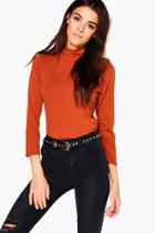 Boohoo Sadie High Neck Long Sleeve Top Rust