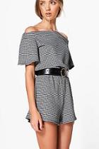 Boohoo Mia Off The Shoulder Flare Sleeve Gingham Playsuit