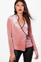 Boohoo Lara Velvet Piped Oriental Blouse