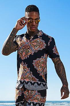 Boohoo Paisley Tile Print Short Sleeve Shirt