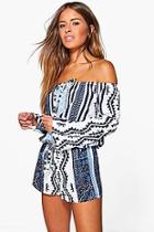 Boohoo Petite Olivia Printed Off The Shoulder Playsuit