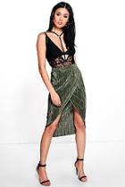 Boohoo Liberty Pleat Wrap Front Midi Skirt