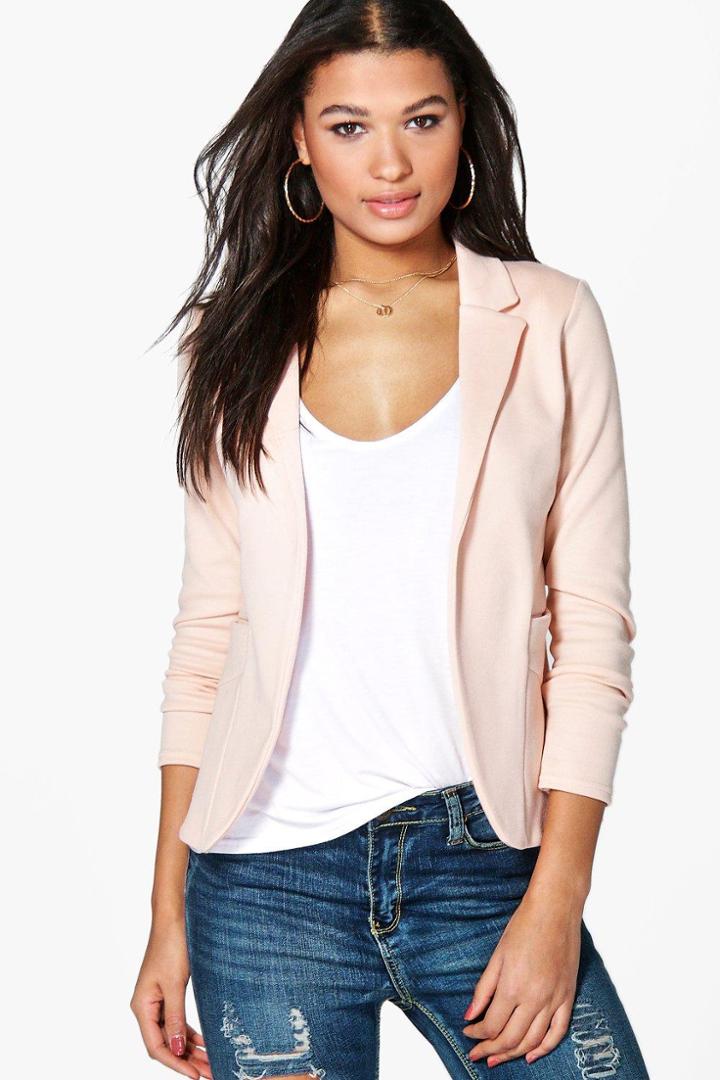 Boohoo Faith Pocket Ponte Blazer Nude