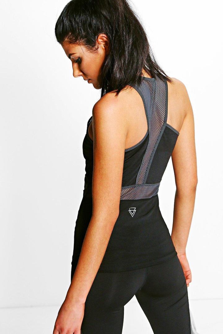 Boohoo Esme Fit Mesh Panel Running Tank Top Black
