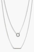 Boohoo Diamante Circle And Bar Layered Necklace