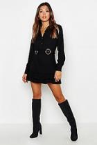 Boohoo Double Buckle Peplum Hem Shirt Dress