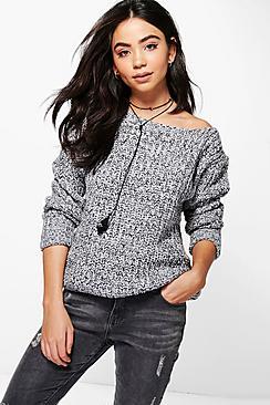 Boohoo Kayla Marl Knit Turn Up Cuff Jumper