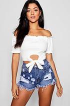 Boohoo Bardot Frill Off Shoulder Crop