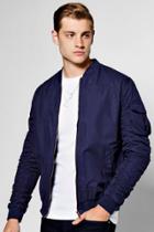 Boohoo Navy Zip Through Cotton Bomber With Ruched Sleeves Navy