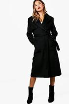 Boohoo Emily Belted Wool Look Trench Coat