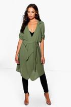 Boohoo Imogen Waterfall Tie Waist Jacket Khaki