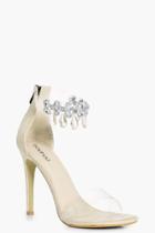 Boohoo Emma Embellished Clear Strap 2 Parts Cream