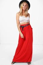 Boohoo Lizbeth Pocket Front Jersey Maxi Skirt Tomato