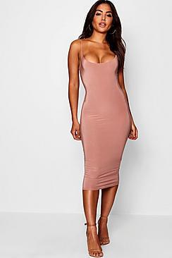 Boohoo Slinky Double Layer Strappy Midi Dress