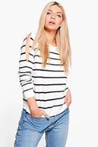 Boohoo Elizabeth Cold Shoulder Striped Jumper