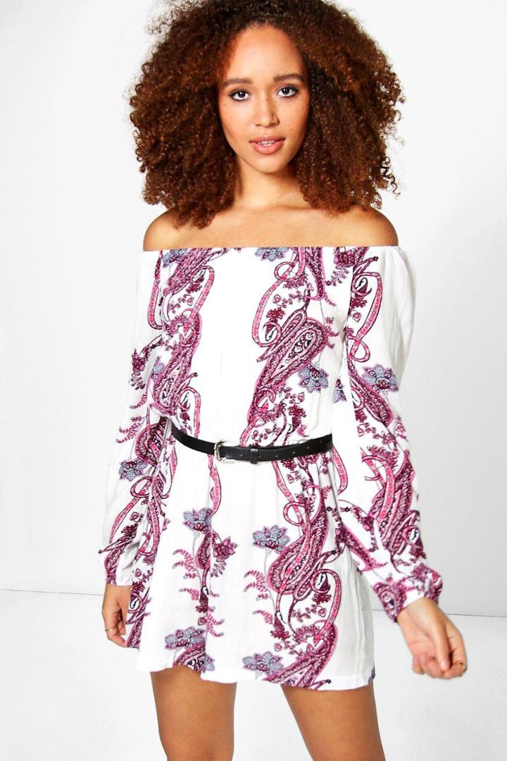 Boohoo Julia Large Paisley Off The Shoulder Playsuit Multi
