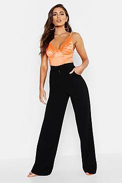 Boohoo Seam Front Crepe Wide Leg Trousers