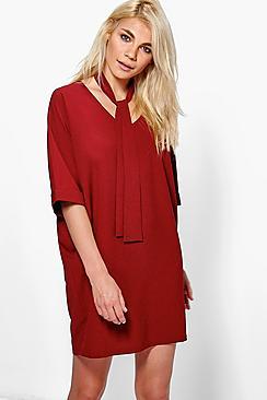 Boohoo Talha Tie Neck Shift Dress