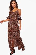 Boohoo Petite Isabella Cold Shoulder Printed Maxi Dress