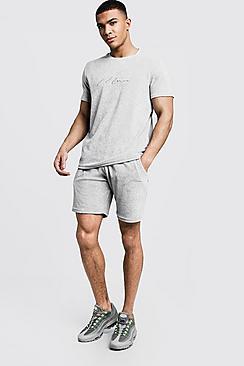 Boohoo Velour Man Signature T-shirt & Short Set