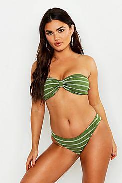 Boohoo Ribbed Crinkle Bandeau Bikini