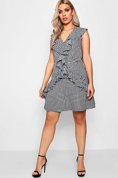 Boohoo Plus Faith Gingham Ruffle Dress