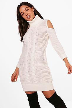 Boohoo Roll Neck Cold Shoulder Jumper Dress