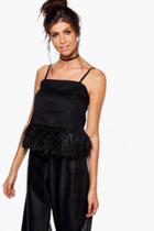 Boohoo Elizabeth Feather Trim Woven Cami Black