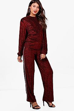 Boohoo Amy Sweat & Wide Leg Trouser Set