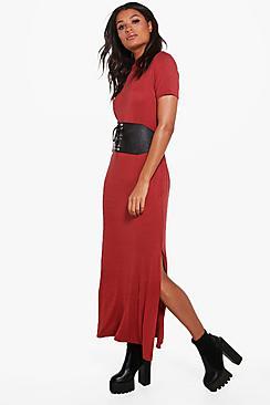 Boohoo Wendy Side Splits T-shirt Maxi Dress