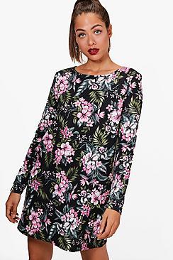 Boohoo Maya Floral Long Sleeved Shift Dress