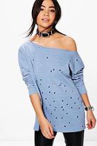 Boohoo Kayla Distressed Slash Neck Sweatshirt