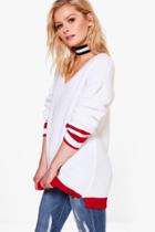 Boohoo Holly Sports Tip Rib Edge Jumper Red