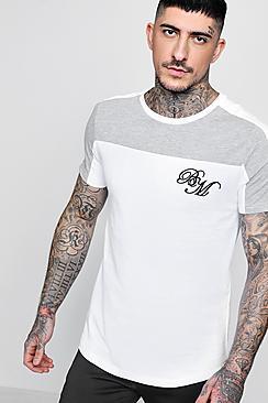 Boohoo Colour Block Panel T-shirt With Man Embroidery