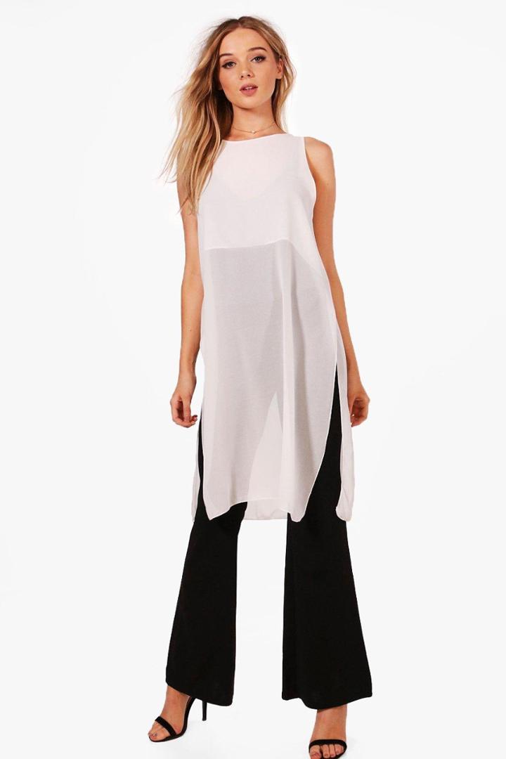 Boohoo Phoebe Split Side Tunic Ivory