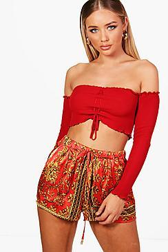 Boohoo Zoe Scarf Print Runner Shorts
