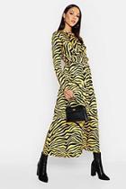 Boohoo Tall Tie Front Tiger Print Midi Dress