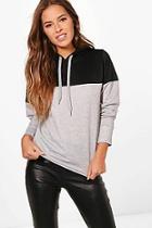 Boohoo Petite Amy Colour Block Raw Hem Hoodie