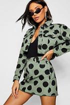 Boohoo Green Polka Dot Denim Jacket